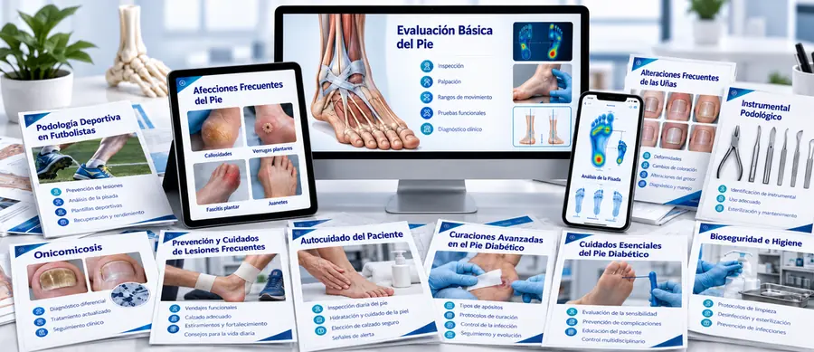 Recursos podológicos digitales para consultar en computadora, tablet, celular o impresos